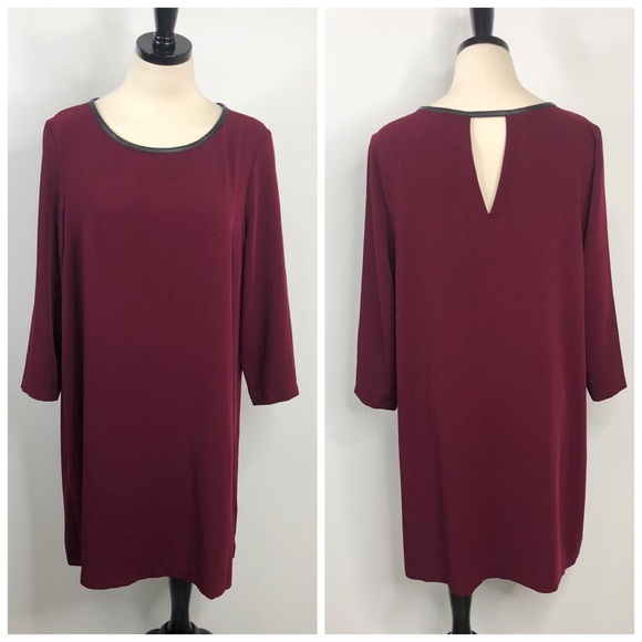 ECI Dresses & Skirts - SOLD ECI Burgundy Faux Leather Trim Back Cutout Shift Dress
